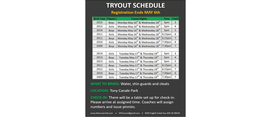 2022-2023 Tryout Schedule 